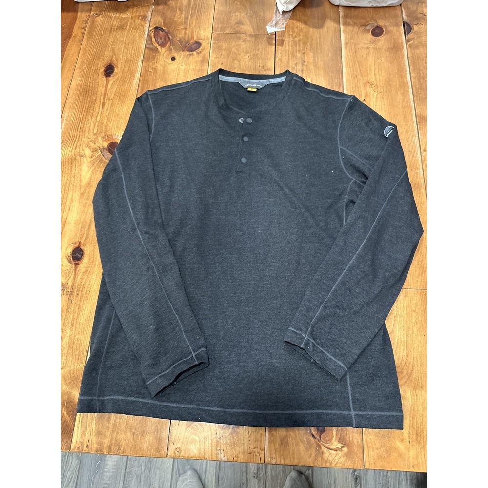 Eddie Bauer Men's Gray Henley Long Sleeve Activewear Top Size M Outdoor‎